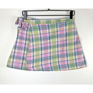 Vintage Cal Sport Wrap Skirt Womens Medium Plaid Madras Cotton Pastel 90s USA